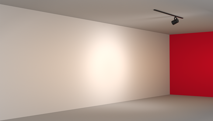 A single flat back LED track heads light from Juno® illuminates a blank wall in order to demonstrate its performance.