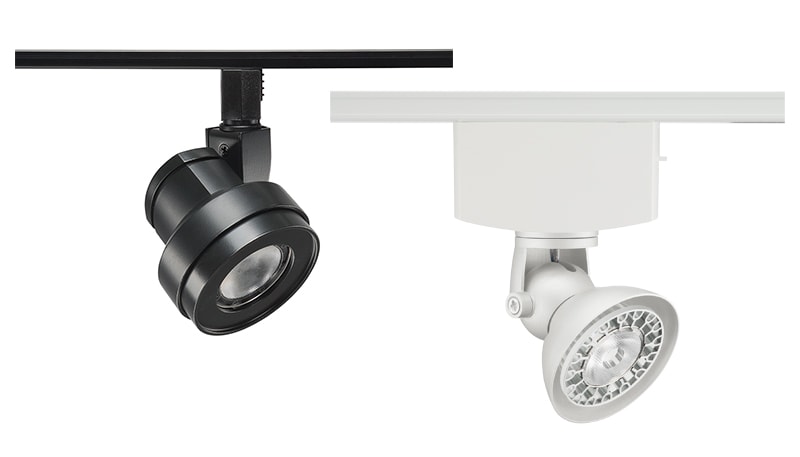 Two low voltage fixtures for Juno track lighting systems.